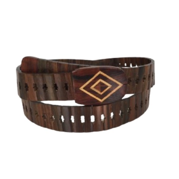 Vintage Teak Wood Belt Brown Women’s Size Medium Boho Natural - Picture 1 of 10